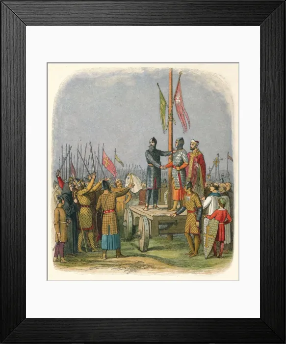 Framed Print : The oath of Walter l Espec, 1138 (1864). Artist: James William Edmund Doyle Framed Print : The oath of Walter l Espec, 1138 (1864). Artist: James William Edmund Doyle
