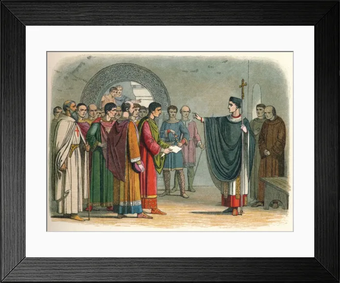 Framed Print : Becket forbids the Earl of Leicester to pass sentence on him, 1162 (1864). Artist: James William Edmund Doyle Framed Print : Becket forbids the Earl of Leicester to pass sentence on him, 1162 (1864). Artist: James William Edmund Doyle