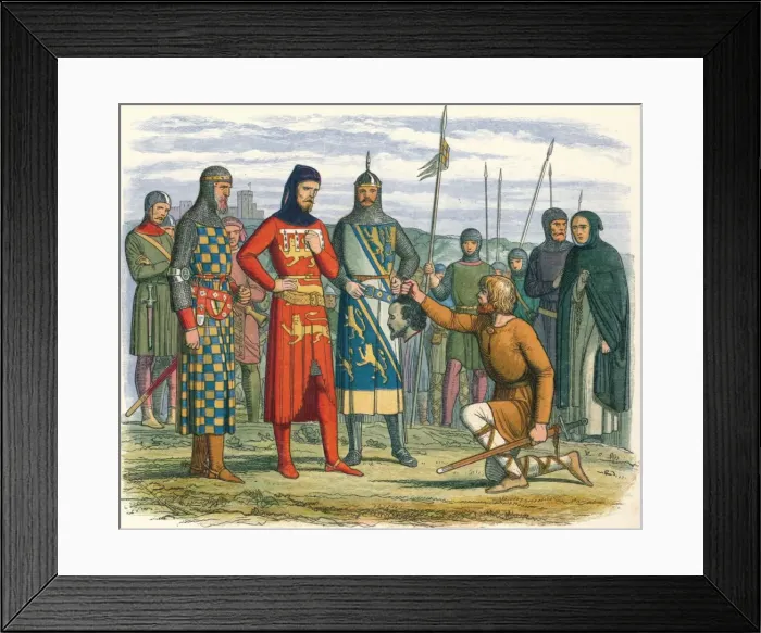 Framed Print : Gavestons head shown to the Earl of Lancaster, 1312 (1864). Artist: James William Edmund Doyle Framed Print : Gavestons head shown to the Earl of Lancaster, 1312 (1864). Artist: James William Edmund Doyle