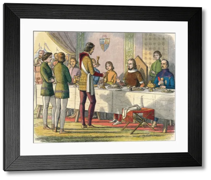 Framed Print : The Prince serves King John at table, 1356 (1864). Artist: James William Edmund Doyle Framed Print : The Prince serves King John at table, 1356 (1864). Artist: James William Edmund Doyle