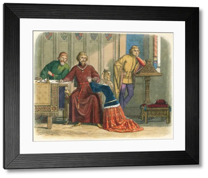 Framed Print : Queen Anne intercedes from Sir Simon Burley, 1388 (1864). Artist: James William Edmund Doyle Framed Print : Queen Anne intercedes from Sir Simon Burley, 1388 (1864). Artist: James William Edmund Doyle