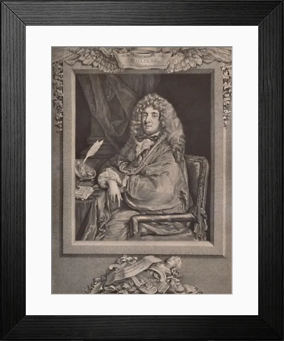 Framed Print : Moliere, French playwright and actor, 18th century (1894). Artist: Jacques Firmin Beauvarlet Framed Print : Moliere, French playwright and actor, 18th century (1894). Artist: Jacques Firmin Beauvarlet