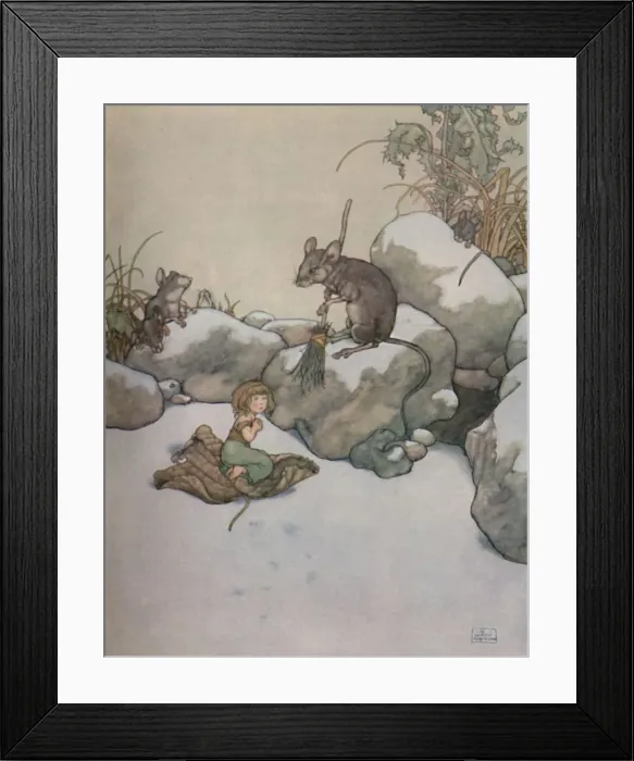 Framed Print : She Stood at the Door and Begged for a Piece of Barley-Corn, c1930. Artist: W Heath Robinson Framed Print : She Stood at the Door and Begged for a Piece of Barley-Corn, c1930. Artist: W Heath Robinson