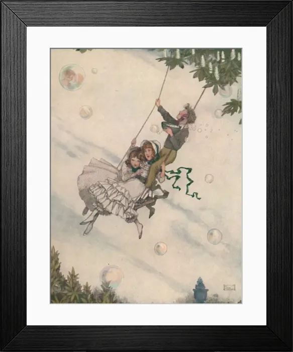 Framed Print : The Swing Moves and the Bubbles Fly Upward, c1930. Artist: W Heath Robinson Framed Print : The Swing Moves and the Bubbles Fly Upward, c1930. Artist: W Heath Robinson