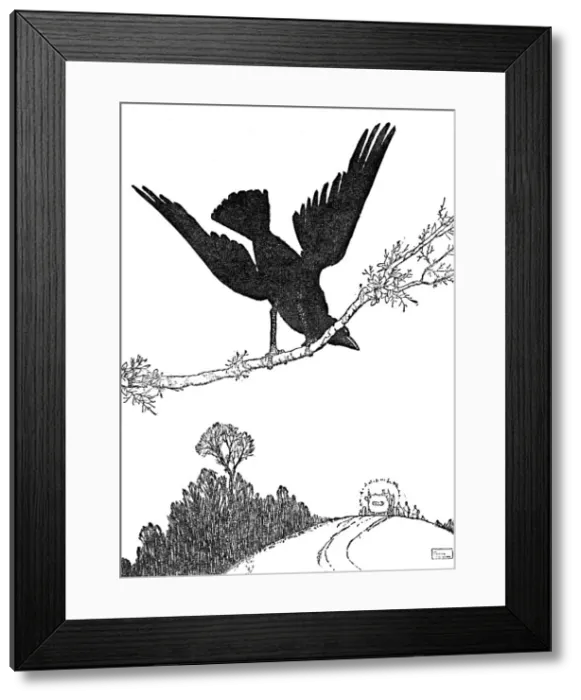 Framed Print : And Flapped His Black Wings at the Carriage Till It Was Out of Sight, c1930. Artist: W Heath Robinson Framed Print : And Flapped His Black Wings at the Carriage Till It Was Out of Sight, c1930. Artist: W Heath Robinson