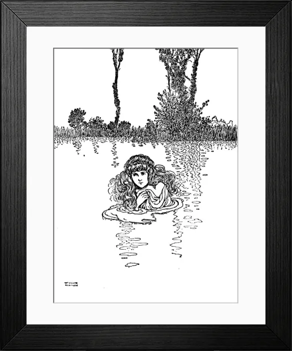 Framed Print : So Elise Took Off Her Clothes and Stepped into the Water, c1930. Artist: W Heath Robinson Framed Print : So Elise Took Off Her Clothes and Stepped into the Water, c1930. Artist: W Heath Robinson