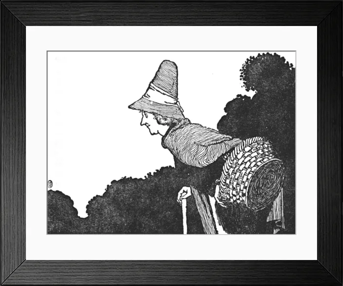 Framed Print : And Met an Old Woman with a Basket Full of Berries, c1930. Artist: W Heath Robinson Framed Print : And Met an Old Woman with a Basket Full of Berries, c1930. Artist: W Heath Robinson