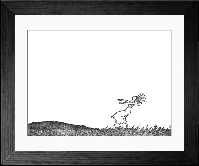 Framed Print : Dance She Must, Over Field and Meadow, c1930. Artist: W Heath Robinson Framed Print : Dance She Must, Over Field and Meadow, c1930. Artist: W Heath Robinson