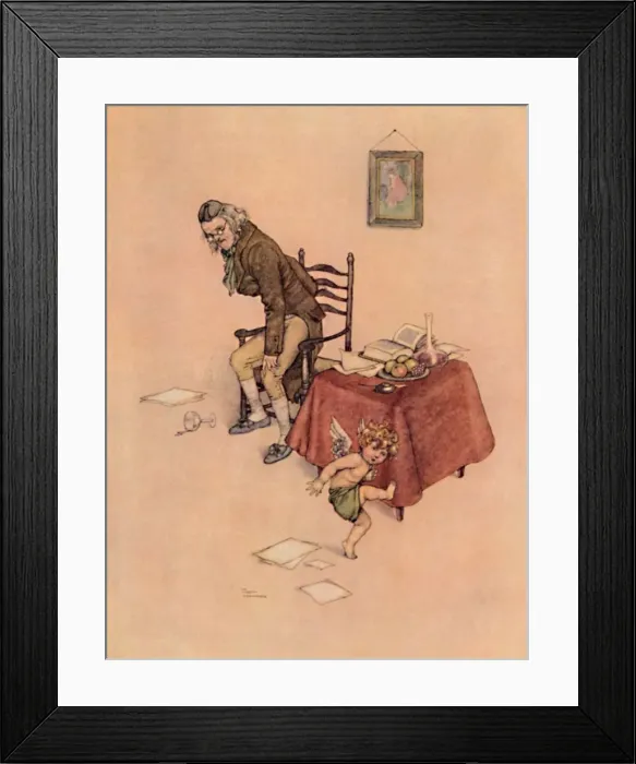 Framed Print : He Jumped Down From The Old Mans Lap And Danced Around Him On The Floor, c1930. Artist: W Heath Robinson Framed Print : He Jumped Down From The Old Mans Lap And Danced Around Him On The Floor, c1930. Artist: W Heath Robinson