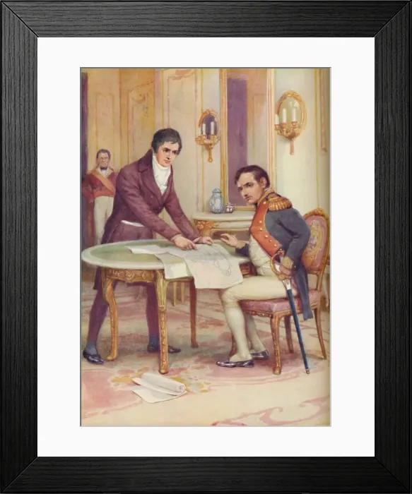 Framed Print : Fulton Explains His Submarine to Napoleon, c1925. Artist: Arthur Percy Dixon Framed Print : Fulton Explains His Submarine to Napoleon, c1925. Artist: Arthur Percy Dixon