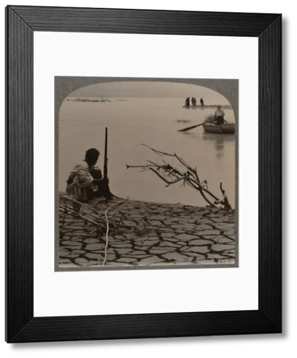 Framed Print : Fishermen by the Dead Sea: showing cracks on shore, c1900 Framed Print : Fishermen by the Dead Sea: showing cracks on shore, c1900