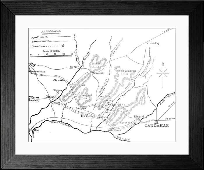 Framed Print : Plan of General Burrows March to the Helmund (July 4-29, 1880), c1880 Framed Print : Plan of General Burrows March to the Helmund (July 4-29, 1880), c1880