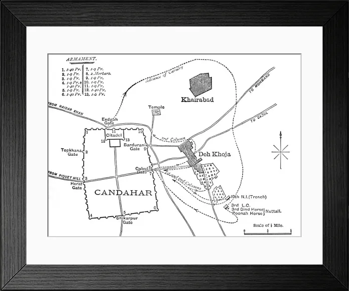 Framed Print : Plan of the Sortie from Candahar, (Aug. 16, 1880), c1880 Framed Print : Plan of the Sortie from Candahar, (Aug. 16, 1880), c1880
