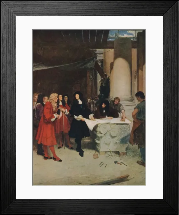 Framed Print : King Charles II Visiting Wren During The Building of St. Pauls Cathedral, 1888, (1912). Artist: John Seymour Lucas Framed Print : King Charles II Visiting Wren During The Building of St. Pauls Cathedral, 1888, (1912). Artist: John Seymour Lucas