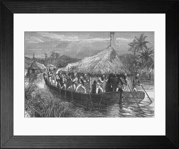Framed Print : Blue-Jackets and Marine Poling the British Troops Up The River Perak, c1880. Artist: CR Framed Print : Blue-Jackets and Marine Poling the British Troops Up The River Perak, c1880. Artist: CR