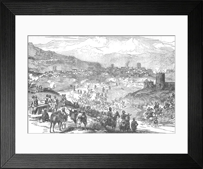 Framed Print : Attack on an Afreedi Town, c1880 Framed Print : Attack on an Afreedi Town, c1880
