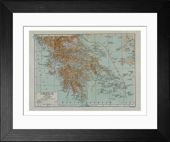 Framed Print : Map of Modern Greece, c1910s. Artist: Emery Walker Framed Print : Map of Modern Greece, c1910s. Artist: Emery Walker