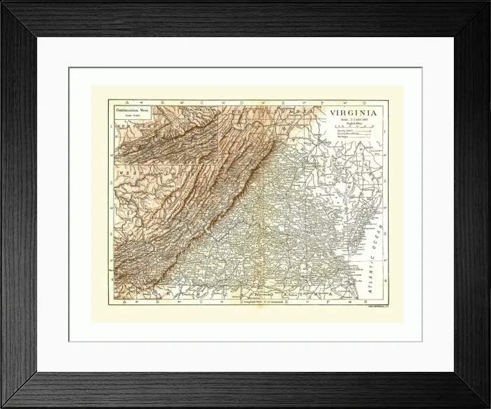 Framed Print : Map of Virginia, USA, c1900. Artist: Carl Hentschel Framed Print : Map of Virginia, USA, c1900. Artist: Carl Hentschel
