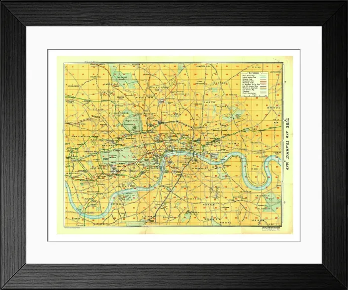 Framed Print : Map of Tube and Tramway, c1922. Artist: HM Stationery Office Framed Print : Map of Tube and Tramway, c1922. Artist: HM Stationery Office