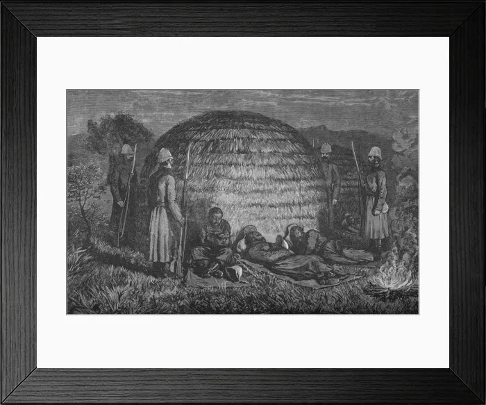 Framed Print : Major Marter and his men guarding Cetewayo in the native Kraal, c1880 Framed Print : Major Marter and his men guarding Cetewayo in the native Kraal, c1880