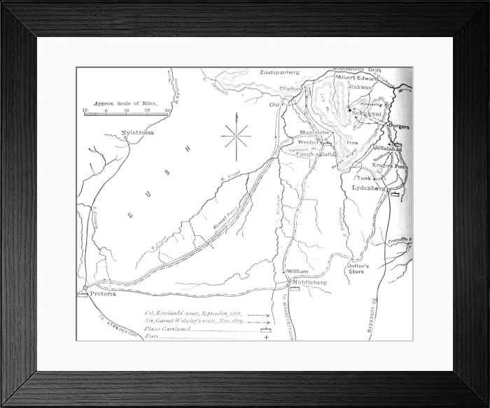 Framed Print : Sketch Map of Sekukunis Country, c1880 Framed Print : Sketch Map of Sekukunis Country, c1880