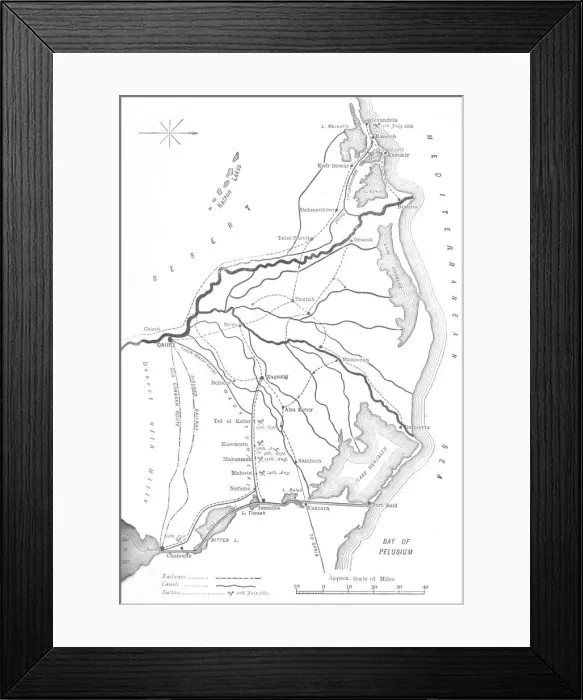 Framed Print : Map of the Delta of the Nile, Strategic Points in the Egyptian Campaign, 1882, (c1882-85) Framed Print : Map of the Delta of the Nile, Strategic Points in the Egyptian Campaign, 1882, (c1882-85)