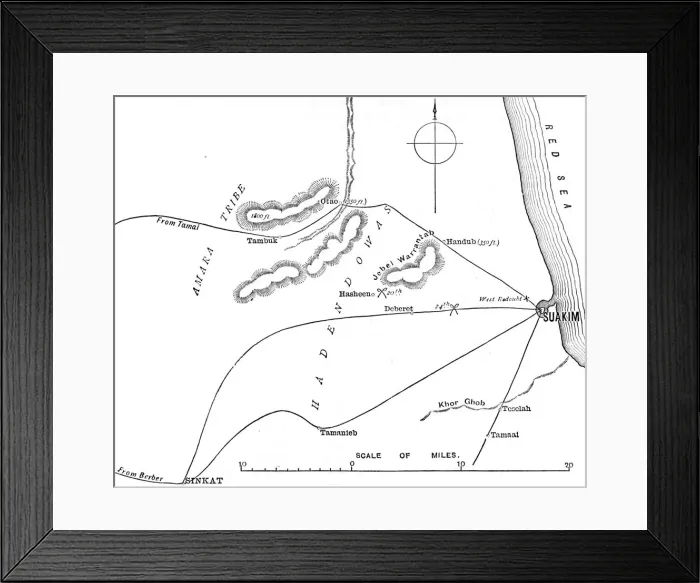 Framed Print : Map of the Environs of Suakim, c1885 Framed Print : Map of the Environs of Suakim, c1885