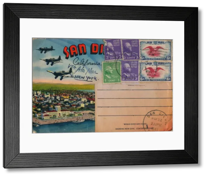 Framed Print : Wings Over San Diego - Showing New Civic Center Building, c1941 Framed Print : Wings Over San Diego - Showing New Civic Center Building, c1941