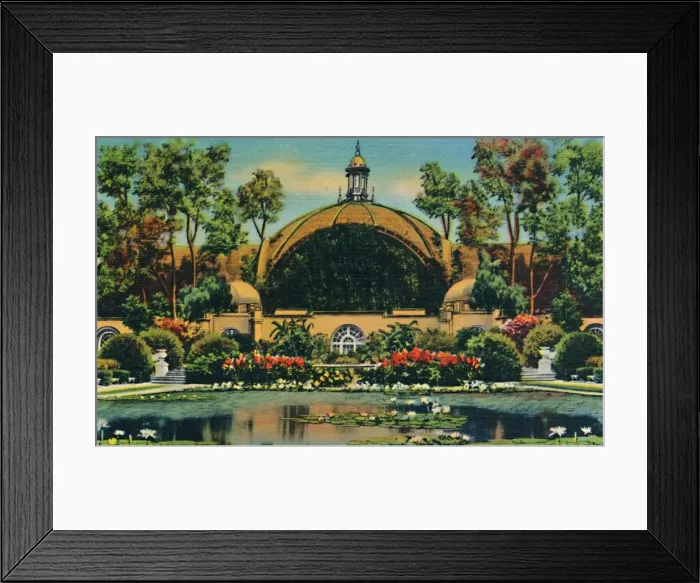 Framed Print : Botanical Building and Lagoon. San Diego, California, c1941 Framed Print : Botanical Building and Lagoon. San Diego, California, c1941