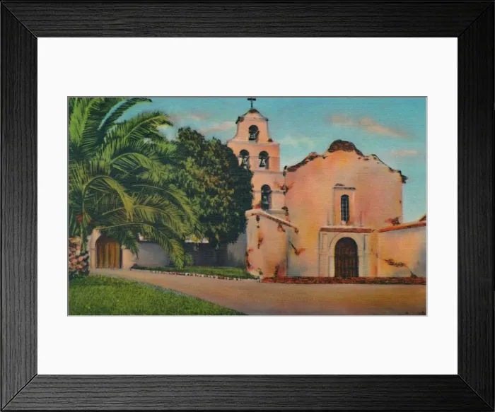 Framed Print : Mission San Diego De Alcala. Founded 1769, California, c1941 Framed Print : Mission San Diego De Alcala. Founded 1769, California, c1941
