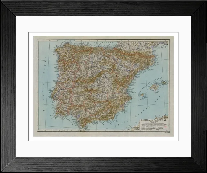 Framed Print : Map of Spain and Portugal, c1910. Artist: Emery Walker Ltd Framed Print : Map of Spain and Portugal, c1910. Artist: Emery Walker Ltd