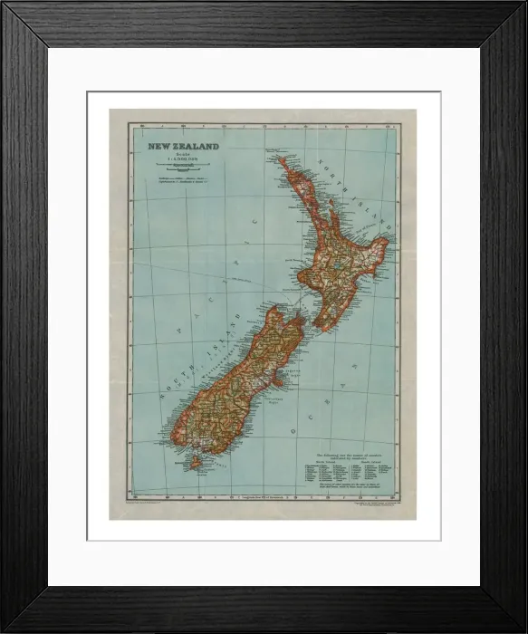 Framed Print : Map of New Zealand, c1910. Artist: Gull Engraving Company Framed Print : Map of New Zealand, c1910. Artist: Gull Engraving Company