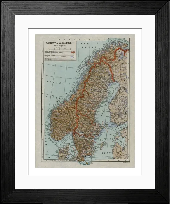 Framed Print : Map of Norway and Sweden, c19th century Framed Print : Map of Norway and Sweden, c19th century