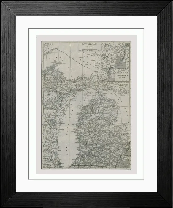 Framed Print : Map of Michigan, USA, c1900. Artist: Emery Walker Ltd Framed Print : Map of Michigan, USA, c1900. Artist: Emery Walker Ltd