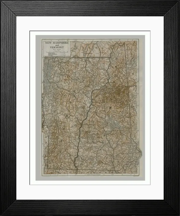 Framed Print : Map of New Hampshire and Vermont, USA, c1900s. Artists: Emery Walker Ltd, Emery Walker Framed Print : Map of New Hampshire and Vermont, USA, c1900s. Artists: Emery Walker Ltd, Emery Walker