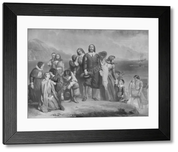 Framed Print : The Landing of the Pilgrim Fathers, c1848, (1911). Artist: Charles Lucy Framed Print : The Landing of the Pilgrim Fathers, c1848, (1911). Artist: Charles Lucy