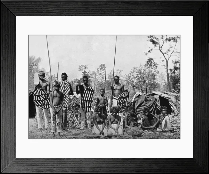 Framed Print : A party of Queensland natives carrying spears and shields, 1902. Artist: Henry King Framed Print : A party of Queensland natives carrying spears and shields, 1902. Artist: Henry King