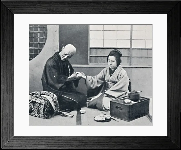 Framed Print : A Japanese doctor and patient, 1902. Artist: Kajima & Suwo Framed Print : A Japanese doctor and patient, 1902. Artist: Kajima & Suwo