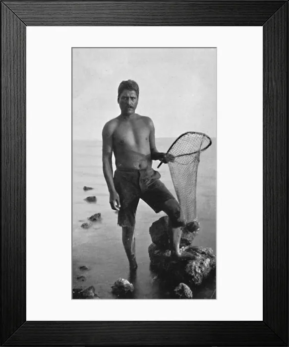 Framed Print : A native shrimper, Hawaii, with his net, 1902 Framed Print : A native shrimper, Hawaii, with his net, 1902