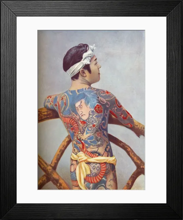 Framed Print : An elaborately tattooed Japanese man, 1902 Framed Print : An elaborately tattooed Japanese man, 1902