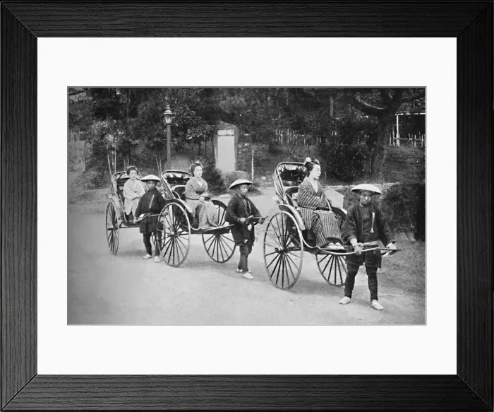 Framed Print : Japanese ladies in rickshaws drawn by coolies, 1902 Framed Print : Japanese ladies in rickshaws drawn by coolies, 1902