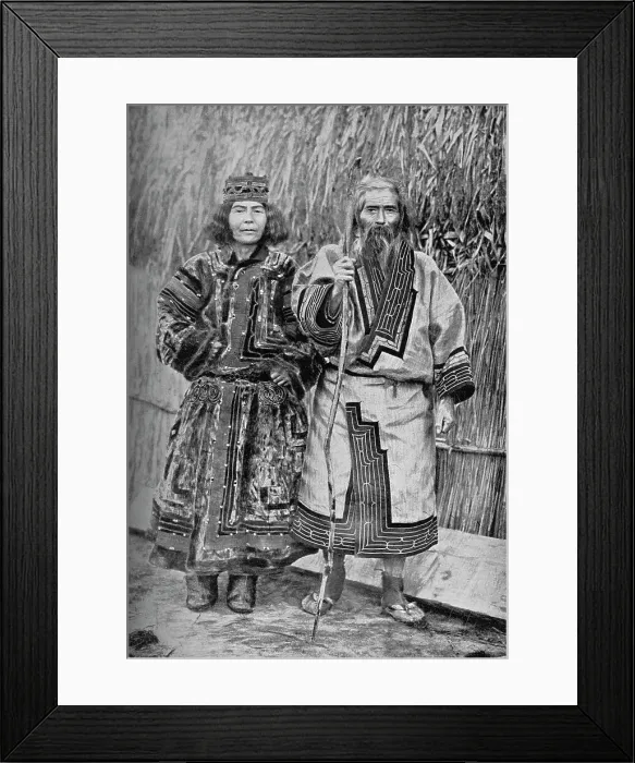 Framed Print : An Ainu and his wife, Japan, 1902. Artist: Kajima & Suwo Framed Print : An Ainu and his wife, Japan, 1902. Artist: Kajima & Suwo