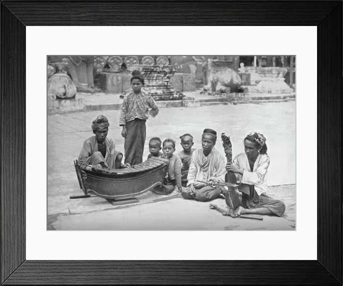 Framed Print : Burmese musicians, 1902. Artist: P Klier Framed Print : Burmese musicians, 1902. Artist: P Klier