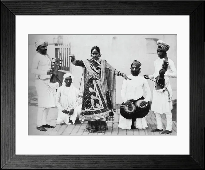 Framed Print : Nautch girl with musicians, 1902. Artist: Kapp & Co Framed Print : Nautch girl with musicians, 1902. Artist: Kapp & Co