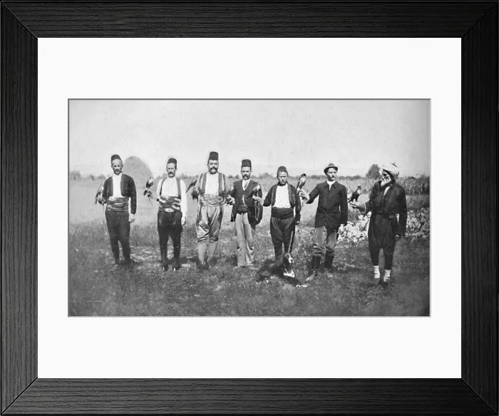 Framed Print : Bosnian falconers, 1912. Artist: F Topiq Framed Print : Bosnian falconers, 1912. Artist: F Topiq