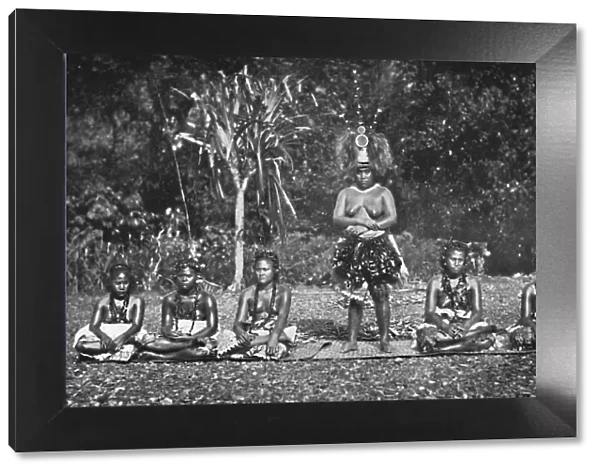 A group of Samoan dancing women in full costume, 1902