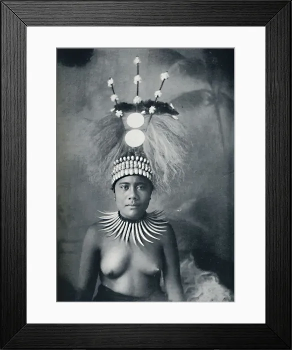 Framed Print : A Samoan woman wearing a collar of cachalots teeth and a ceremonial headdress, 1902. Artist: Josiah Martin Framed Print : A Samoan woman wearing a collar of cachalots teeth and a ceremonial headdress, 1902. Artist: Josiah Martin