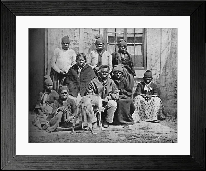 Framed Print : A group of some of the last of the Tasmanians in European dress, 1902. Artist: John Watt Beattie Framed Print : A group of some of the last of the Tasmanians in European dress, 1902. Artist: John Watt Beattie