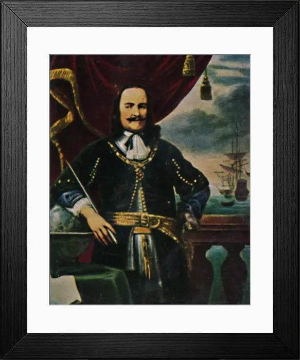 Framed Print : Admiral de Ruyter 1607-1676. - Gemalde von F. Bol, 1934 Framed Print : Admiral de Ruyter 1607-1676. - Gemalde von F. Bol, 1934