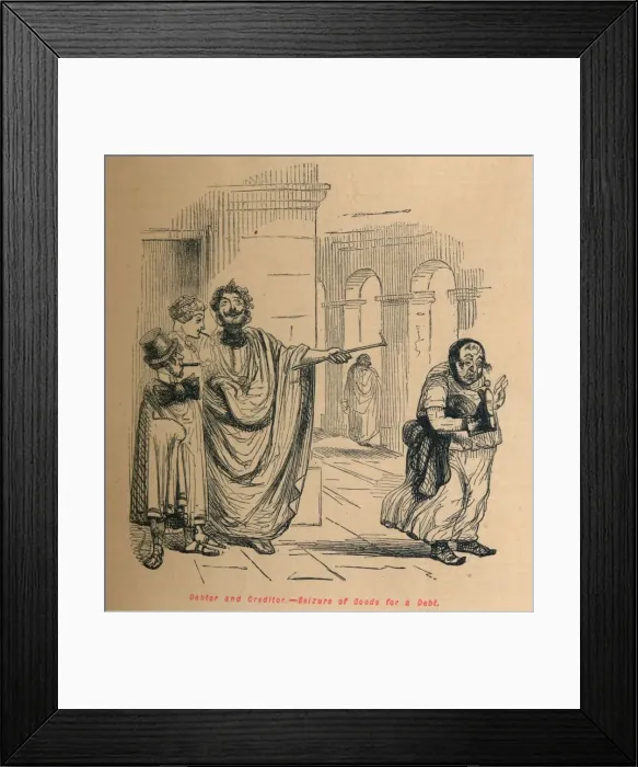 Framed Print : Debtor and Creditor - Seizure of Goods for a Debt, 1852. Artist: John Leech Framed Print : Debtor and Creditor - Seizure of Goods for a Debt, 1852. Artist: John Leech
